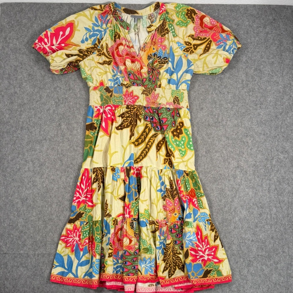 Anthropologie‎ Conditions Apply Floral Puff Sleeve Midi Dress Women's Size 14